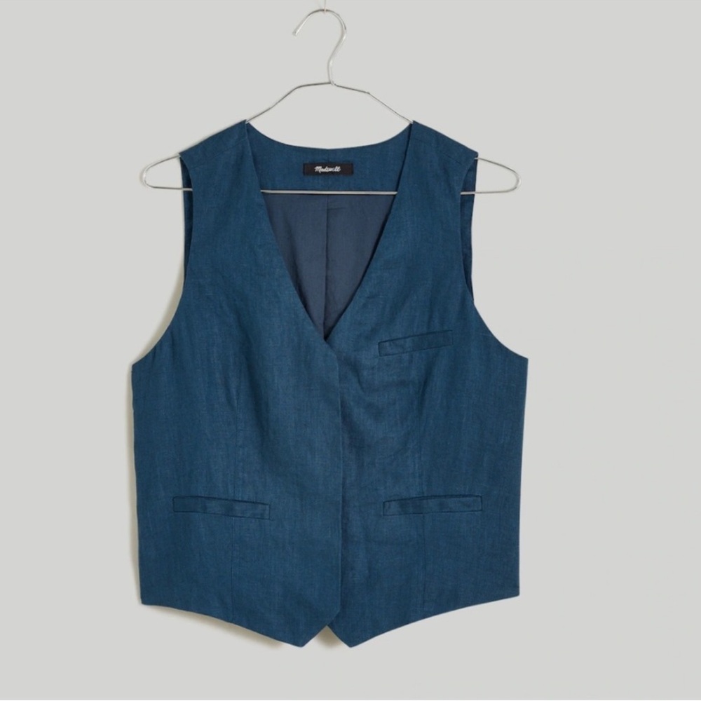 Madewell Blue Linen Sleeveless Vest
